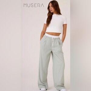 Contrast wide leg loose fit pants